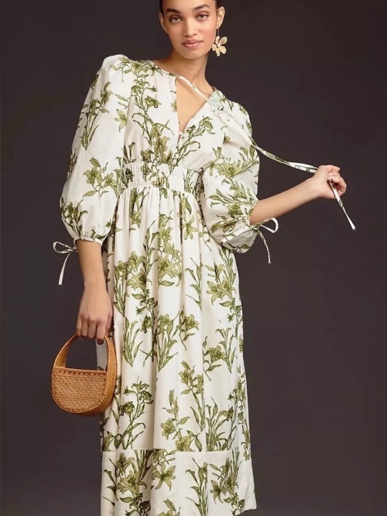 Hunter Bell White Maxi Dress With Green Floral Print